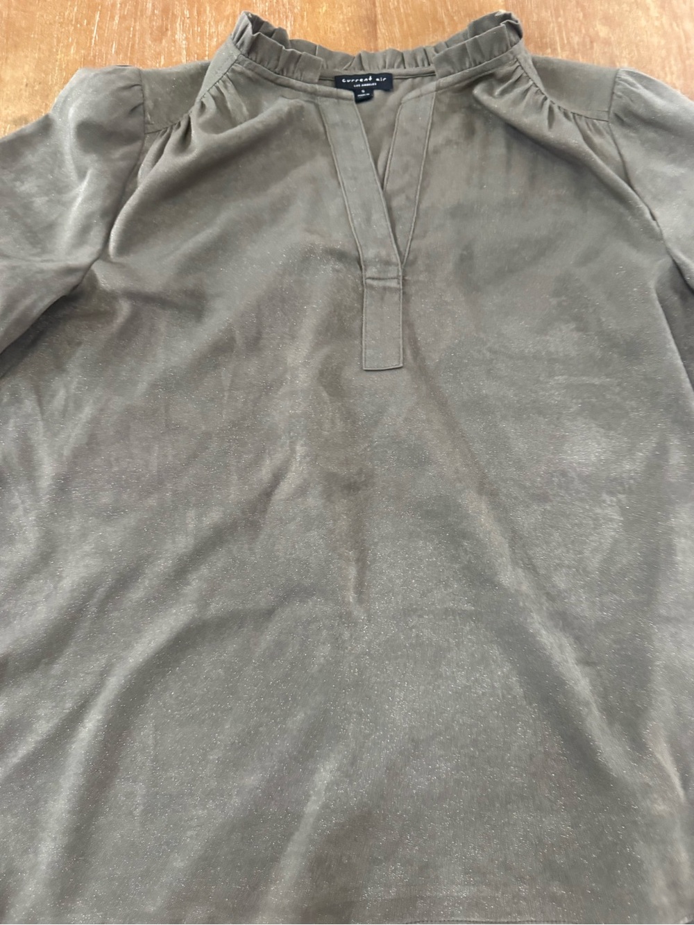 Current Air Olive Green Split V-Neck Blouse